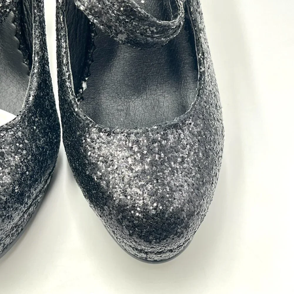 Ellie Size 8 8M Black‎ Glitter Platform Mary Jane Stiletto Heels Pumps Shoes